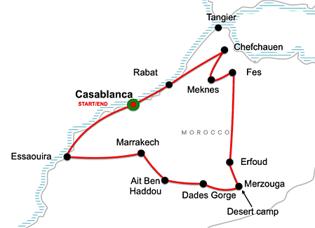 Discover Morocco tour 13 days tour map